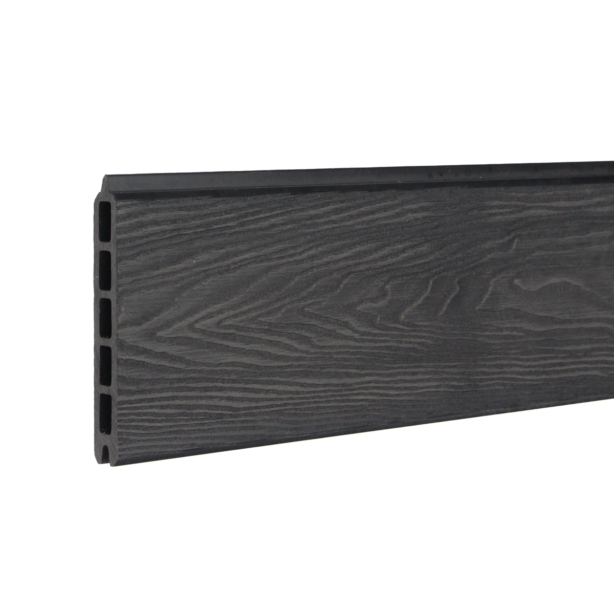 Charcoal Black Signature woodgrain composite fence board — board detail and embossed texture