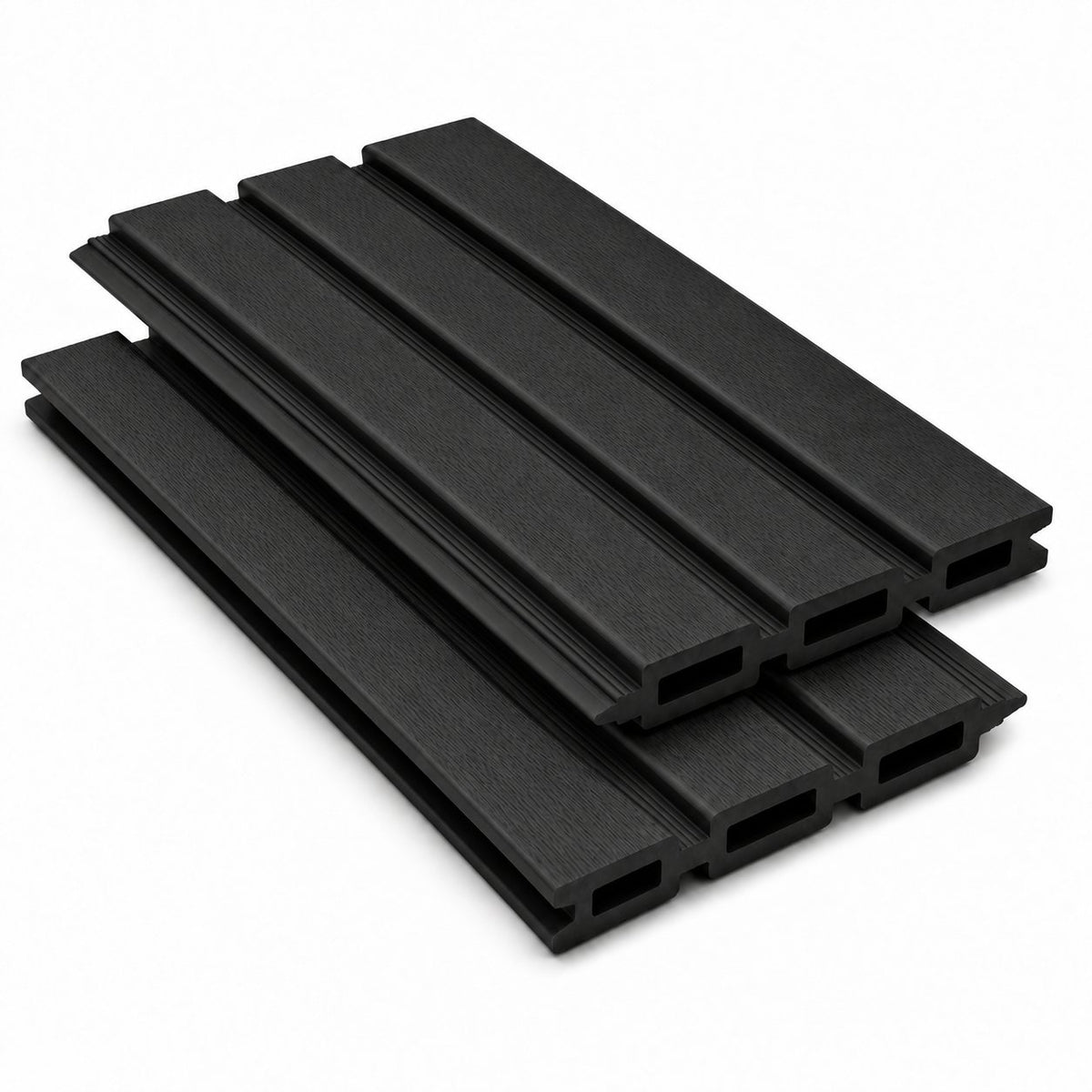 charcoal black Prestige slatted fencing with fine ribbing between slats
