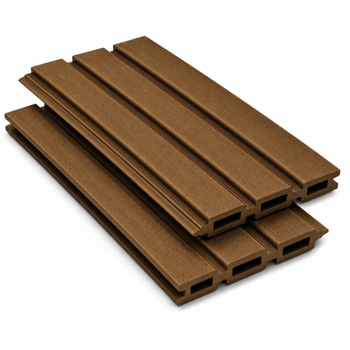 teak Prestige slatted fencing with fine ribbing between slats
