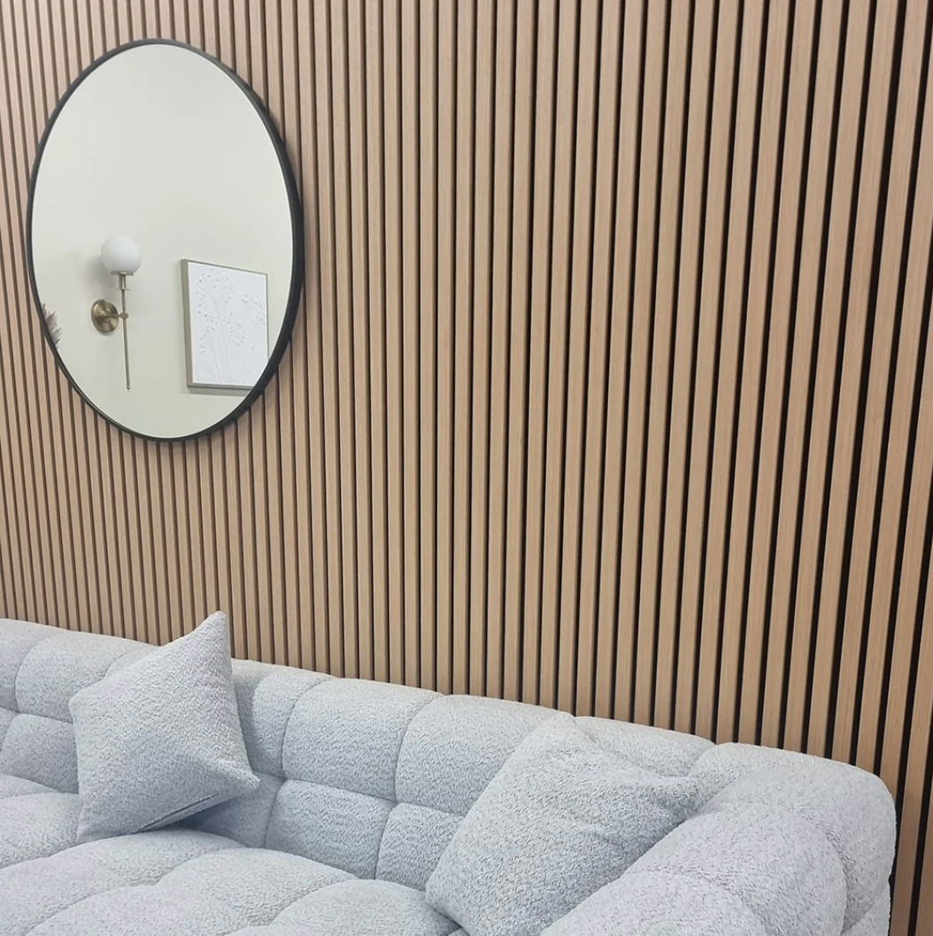 Natural Oak Acoustic Wall Panelling & Sofa