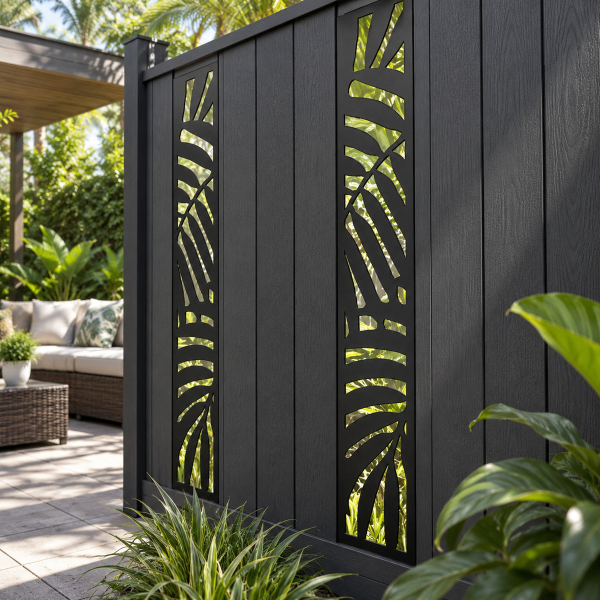 Single option Decorative Composite Screen - Tropical - 1830 x 300mm — installed detail visualisation