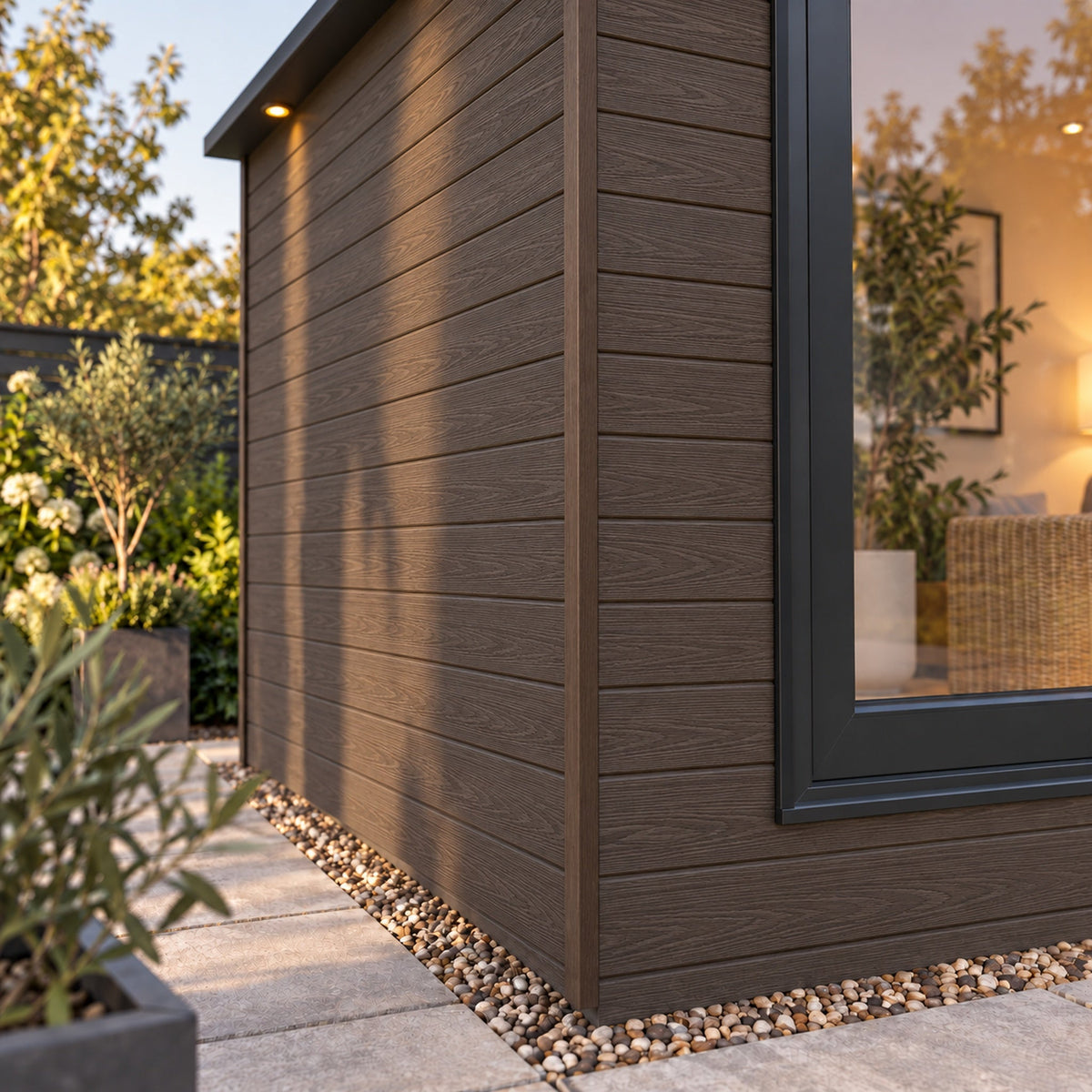 Chocolate angle trim on a finished exterior — design visualisation