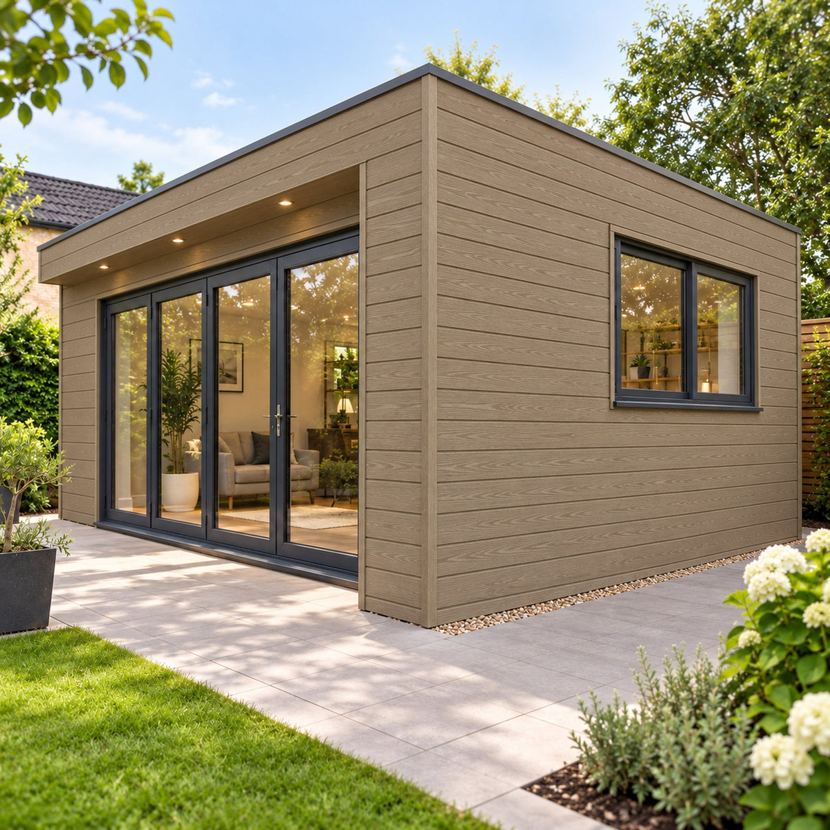 Oak angle trim installed detail — design visualisation