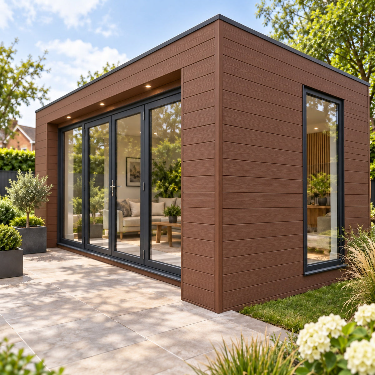 Rosewood angle trim installed detail — design visualisation
