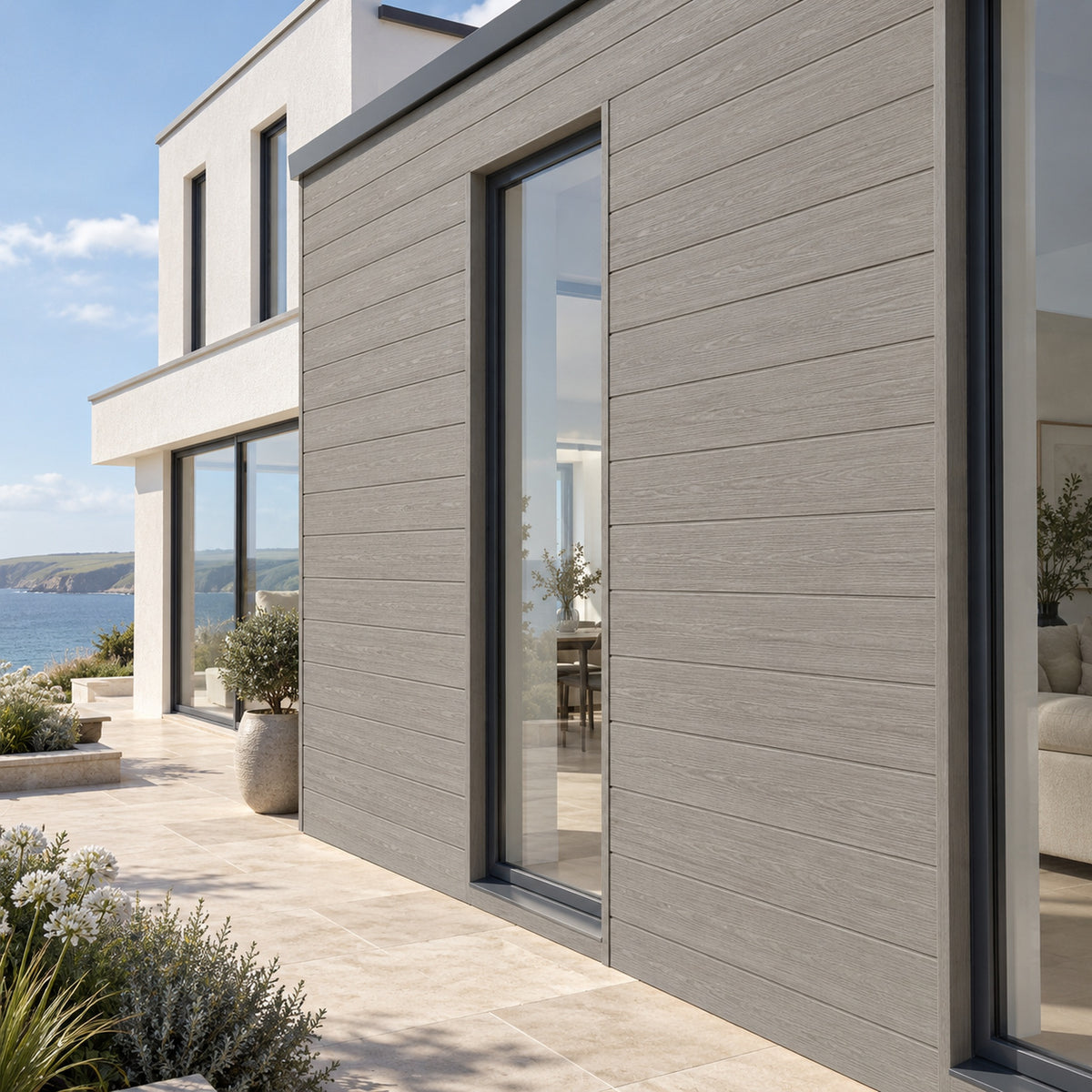 Driftwood Prestige woodgrain shiplap — installed architectural visualisation