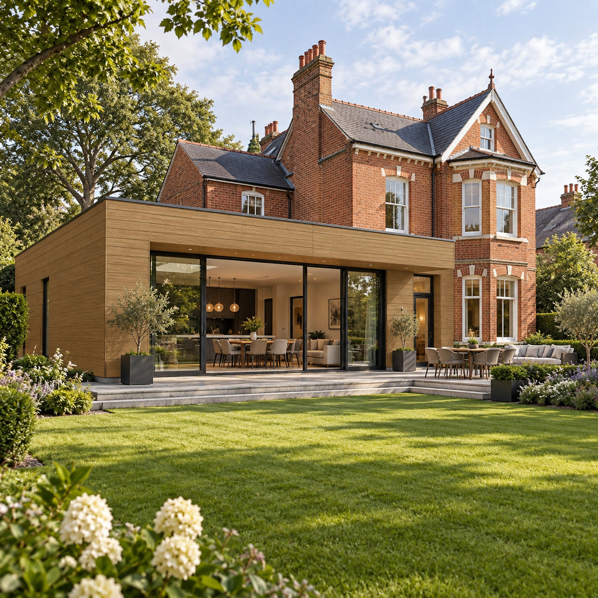 Teak Prestige woodgrain shiplap — installed architectural visualisation