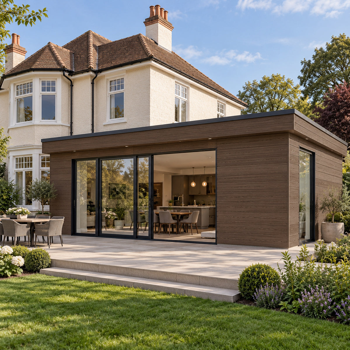 Walnut Prestige woodgrain shiplap — installed architectural visualisation
