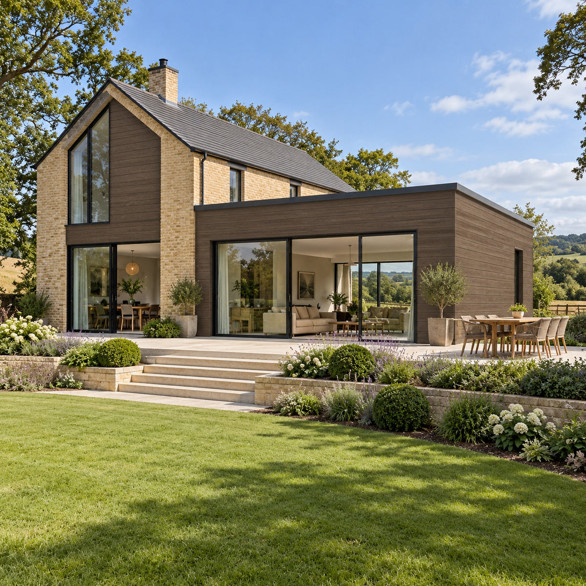 Walnut Prestige woodgrain shiplap — installed architectural visualisation