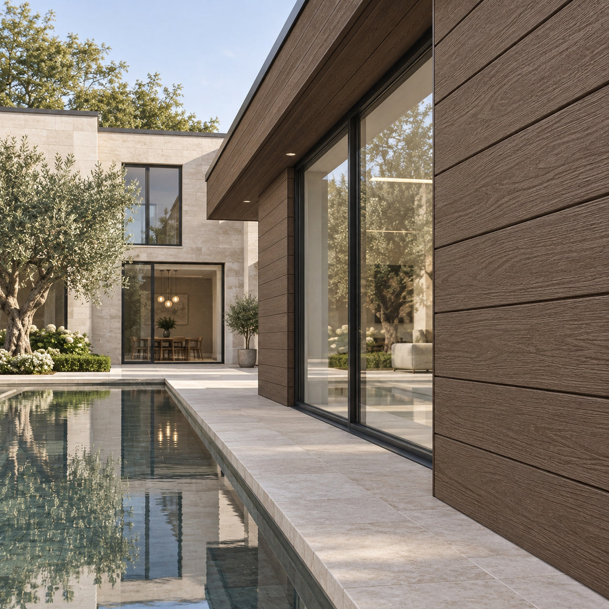 Walnut Prestige woodgrain shiplap — installed architectural visualisation