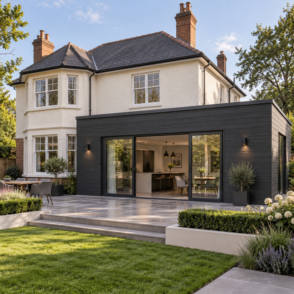 Charcoal Black Signature woodgrain shiplap — installed architectural visualisation