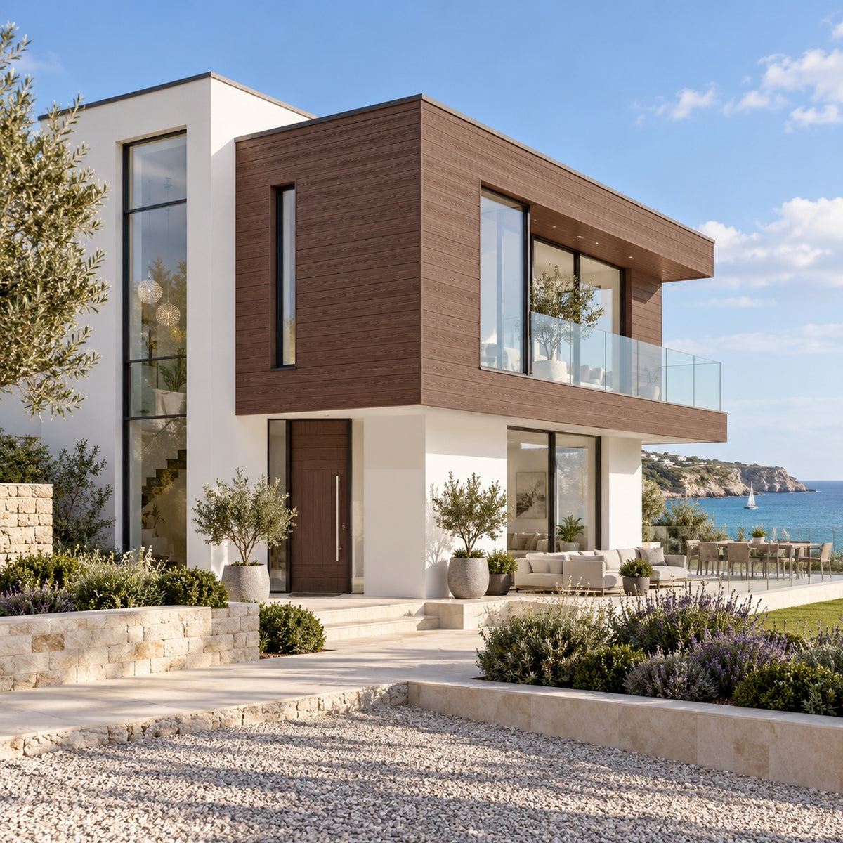 Rosewood Signature woodgrain shiplap — installed architectural visualisation