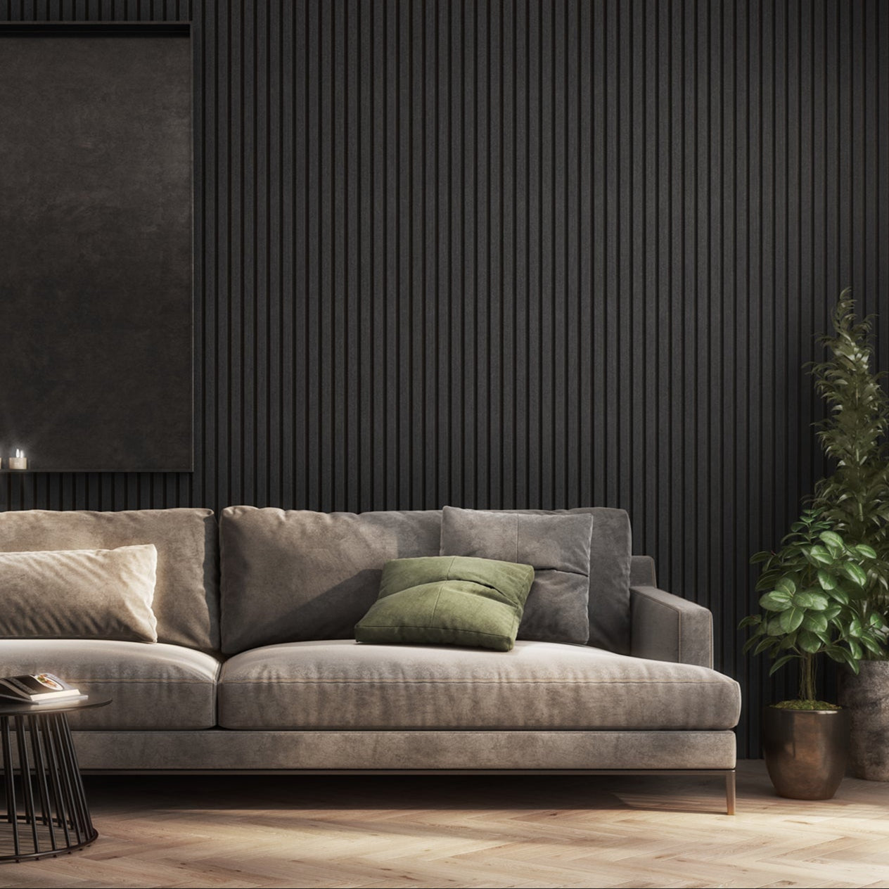 Charcoal Black Acoustic Wall Panelling Lounge