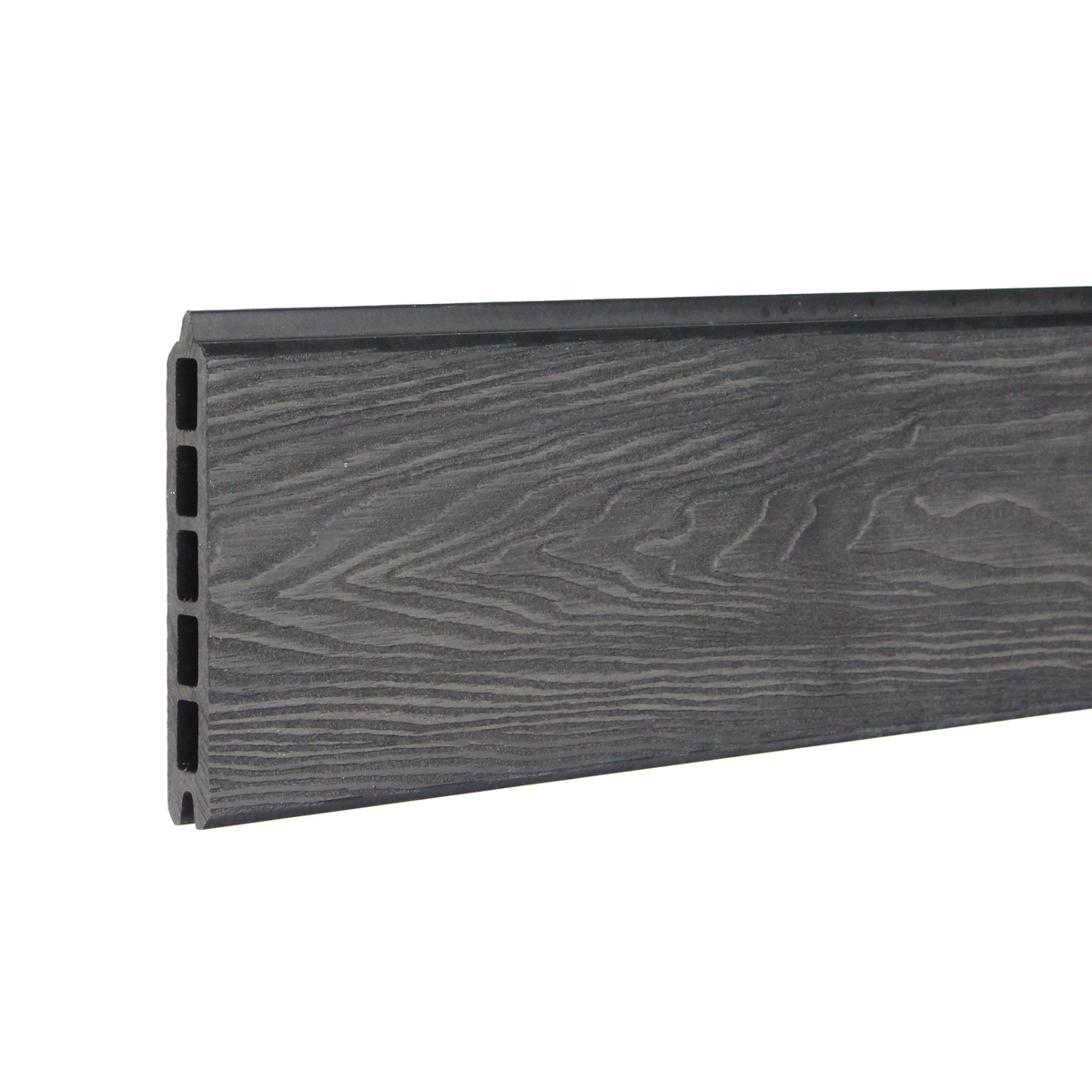 Anthracite Grey Signature woodgrain composite fence board — board detail and embossed texture