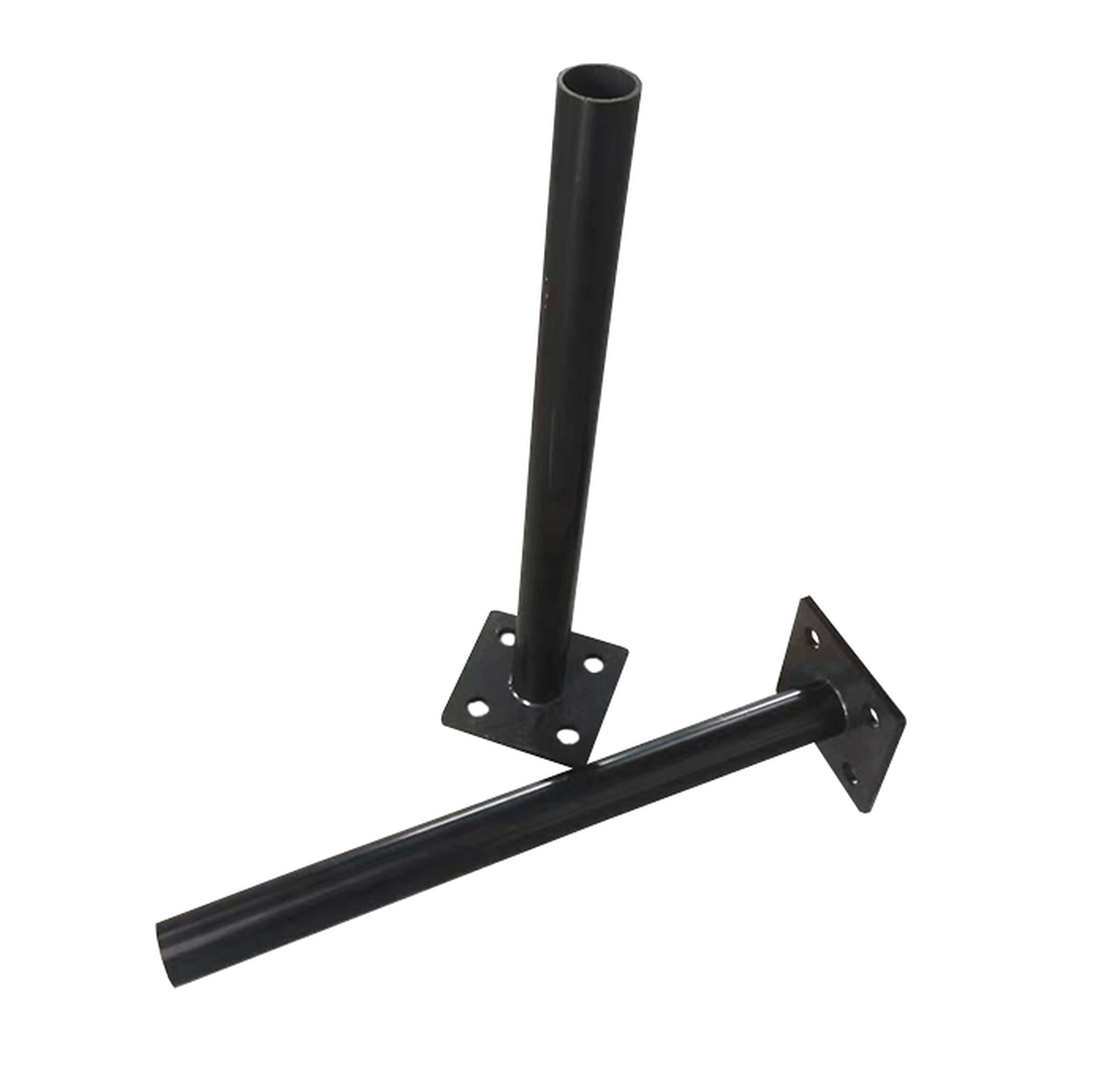 Black steel fence-post mounts with square fixing plates