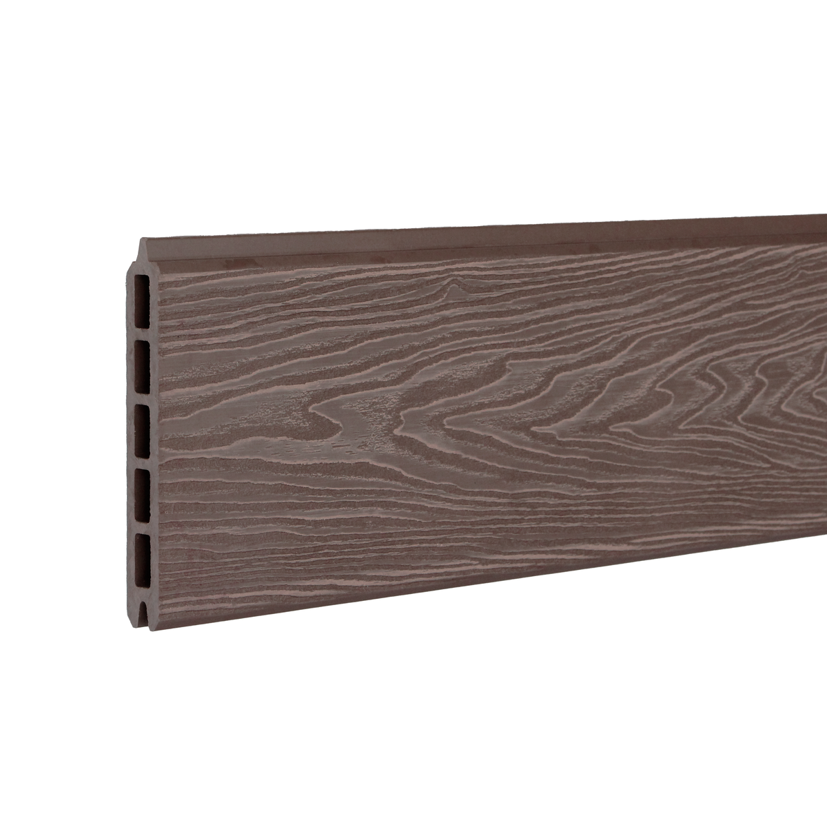 Chocolate Signature woodgrain composite fence board — board detail and embossed texture
