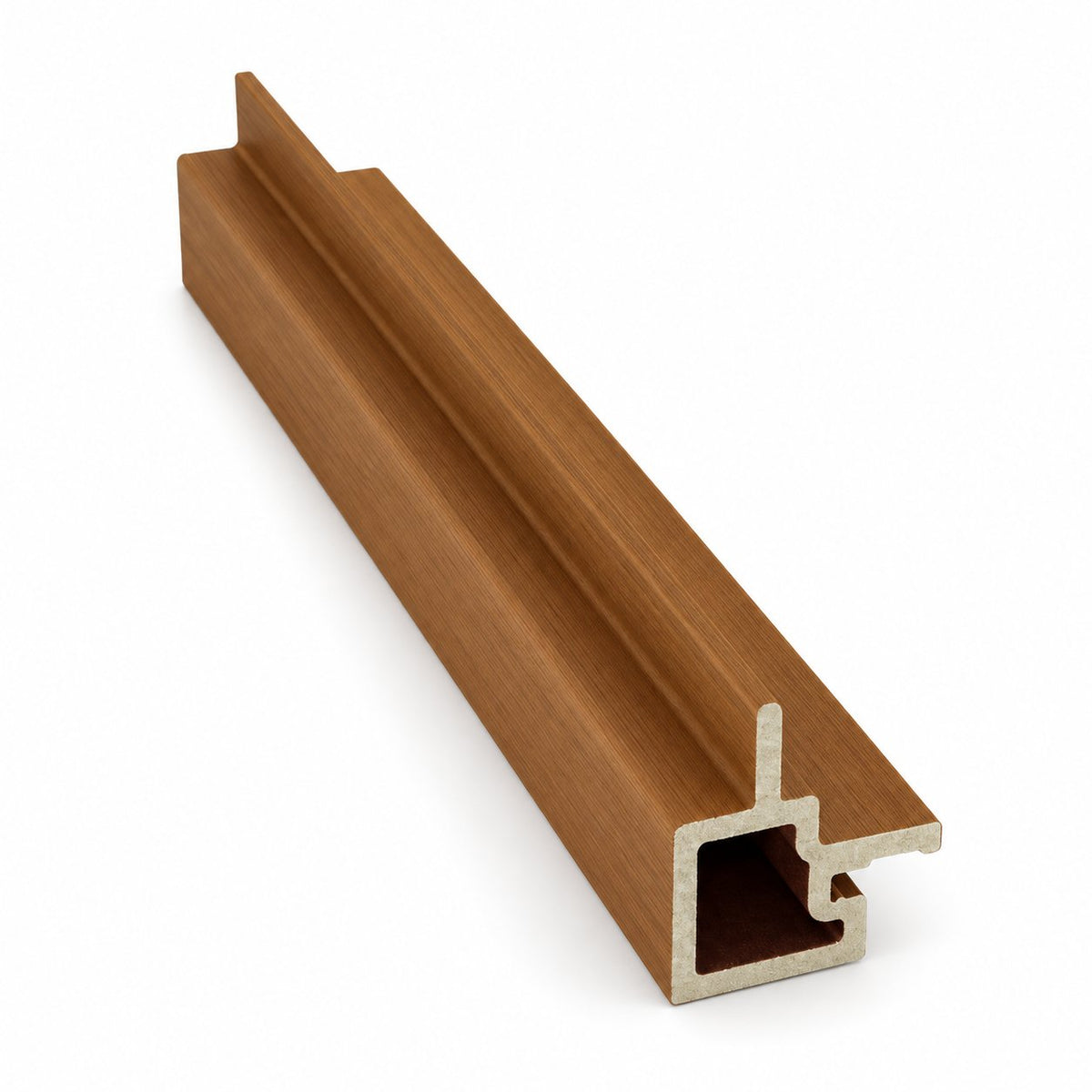 Teak male-to-female external corner — Prestige slatted cladding