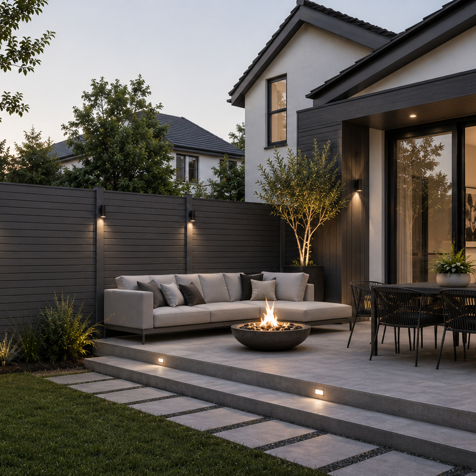 Graphite Grey Composite Slatted Capped Fencing