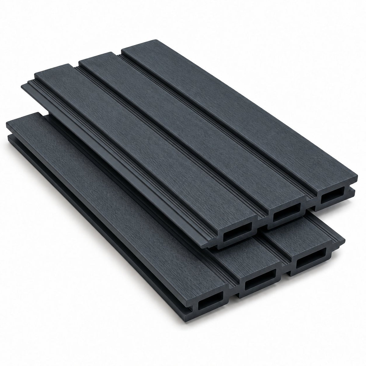 anthracite grey Prestige slatted fencing with fine ribbing between slats