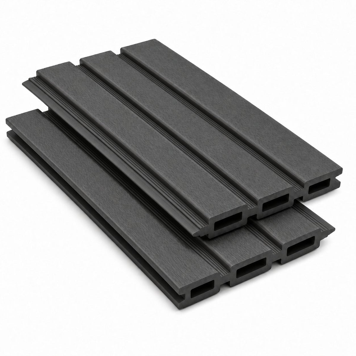 graphite grey Prestige slatted fencing with fine ribbing between slats