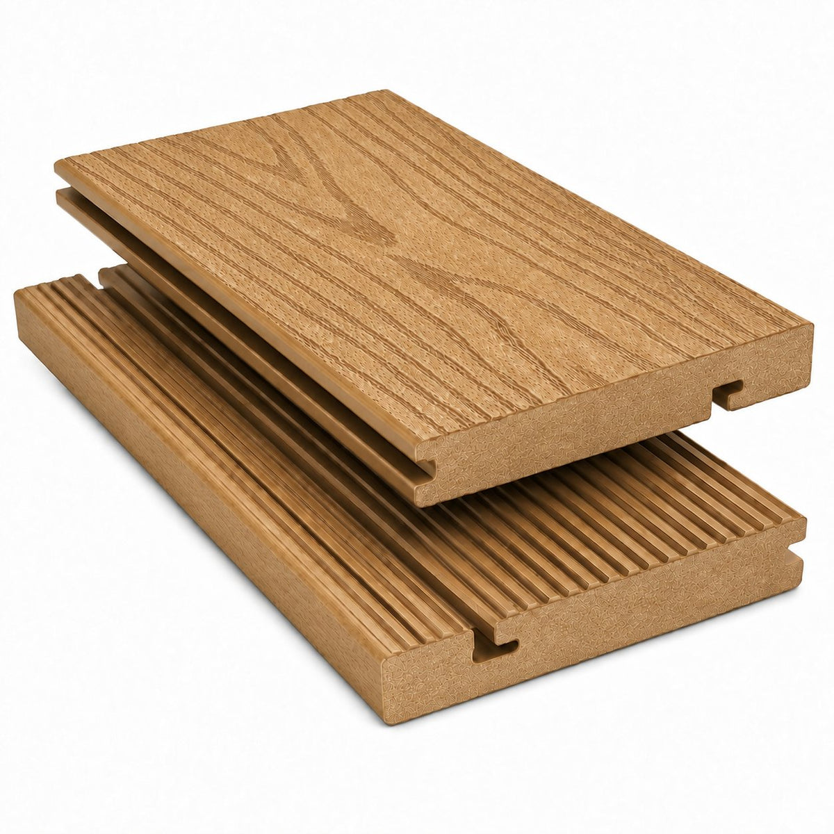 Prestige solid composite decking edge board — natural oak