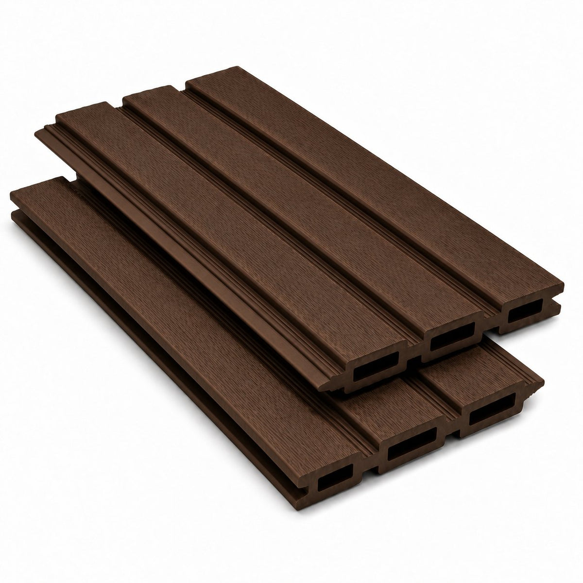 walnut Prestige slatted fencing with fine ribbing between slats