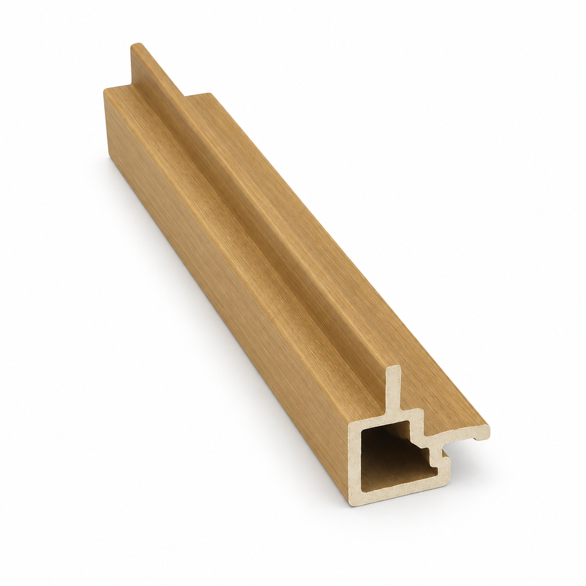 Natural Oak male-to-female external corner — Prestige slatted cladding