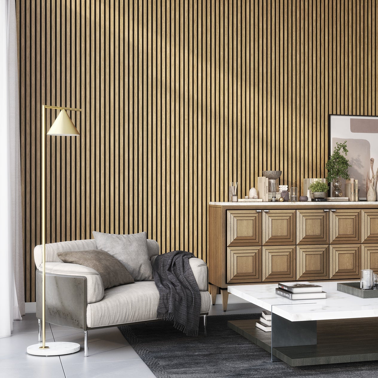 Natural Oak Acoustic Wall Panelling Lounge