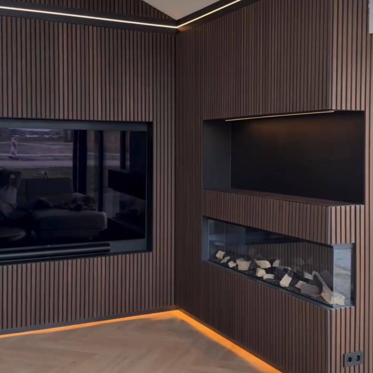 Walnut Acoustic Wall Panelling Lounge