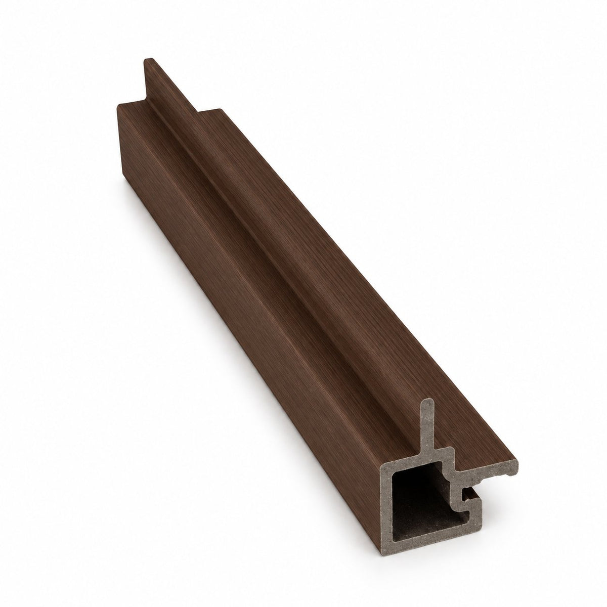 Walnut male-to-female external corner — Prestige slatted cladding
