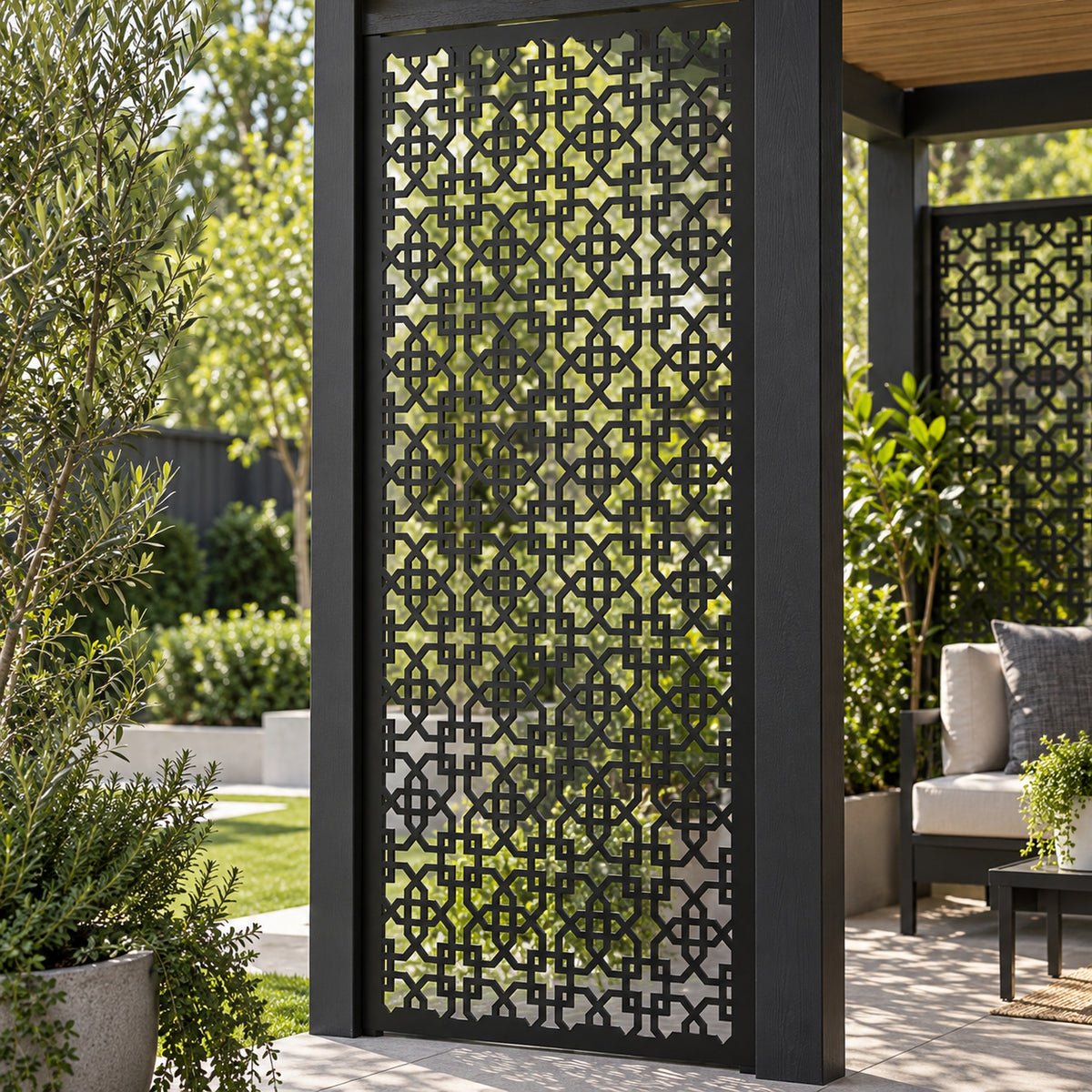 Single option Decorative Composite Screen - Sanctuary - 1830 x 900mm — installed detail visualisation