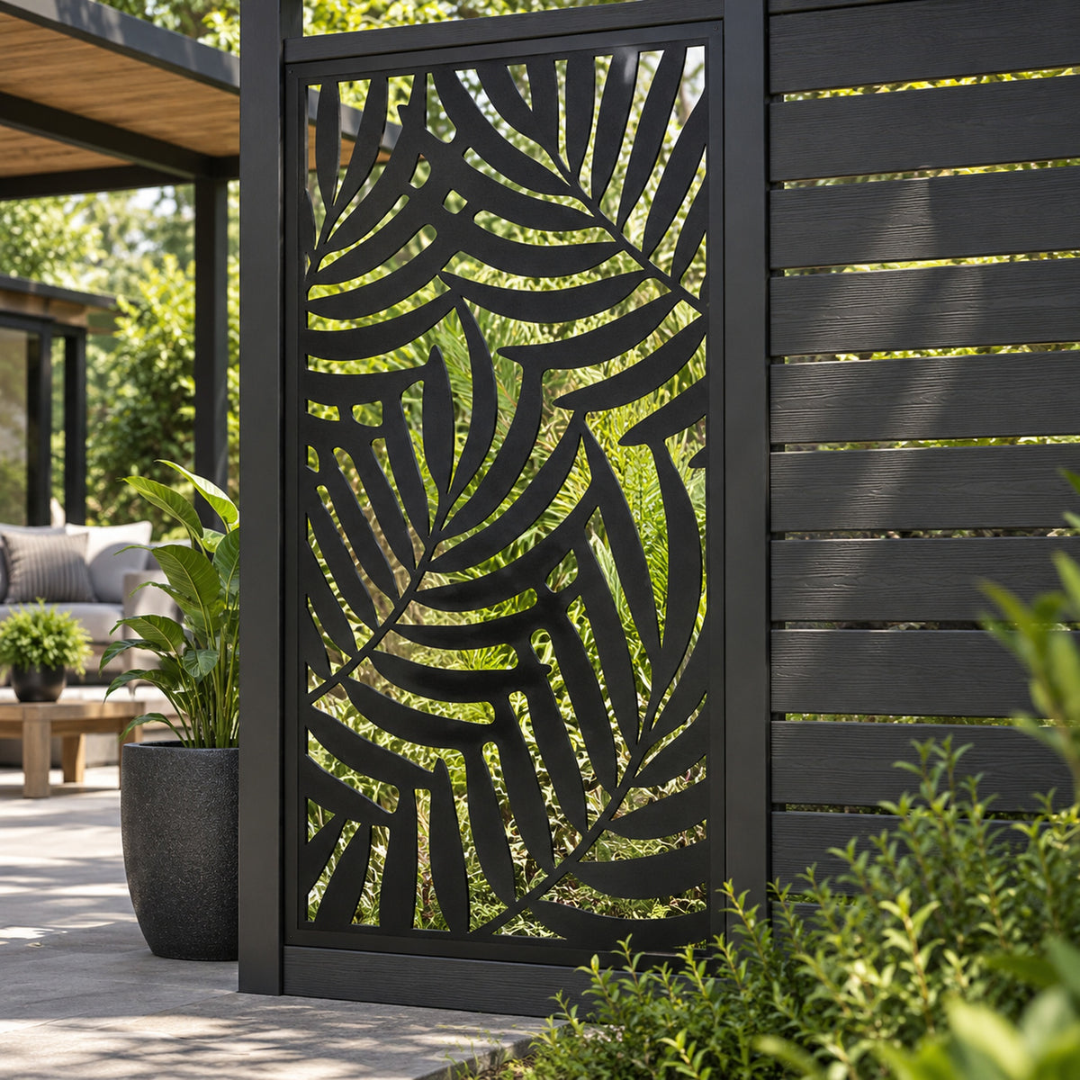 Single option Decorative Composite Screen - Tropical - 1830 x 900mm — installed detail visualisation