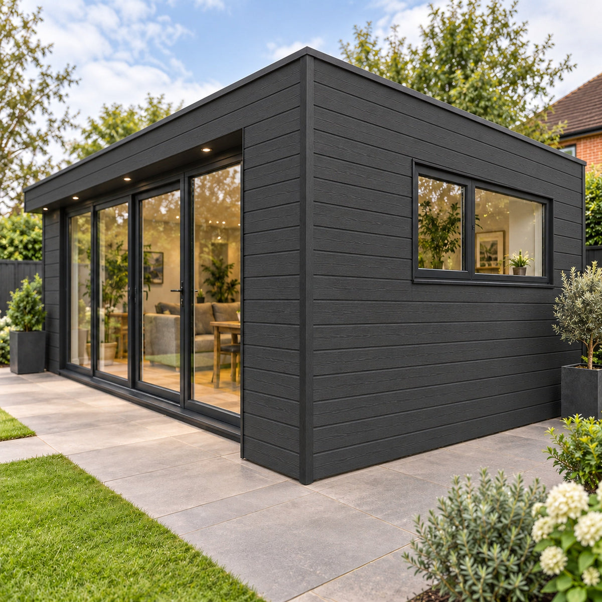 Charcoal Black angle trim installed detail — design visualisation