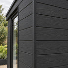 Charcoal Black angle trim on a garden building — design visualisation