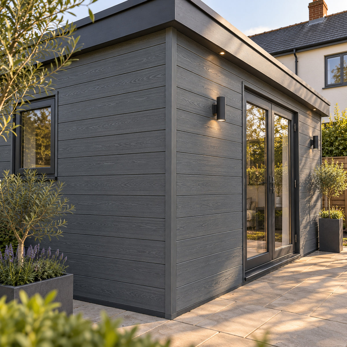 Anthracite Grey Prestige 50 x 50mm angle trim — installed architectural visualisation