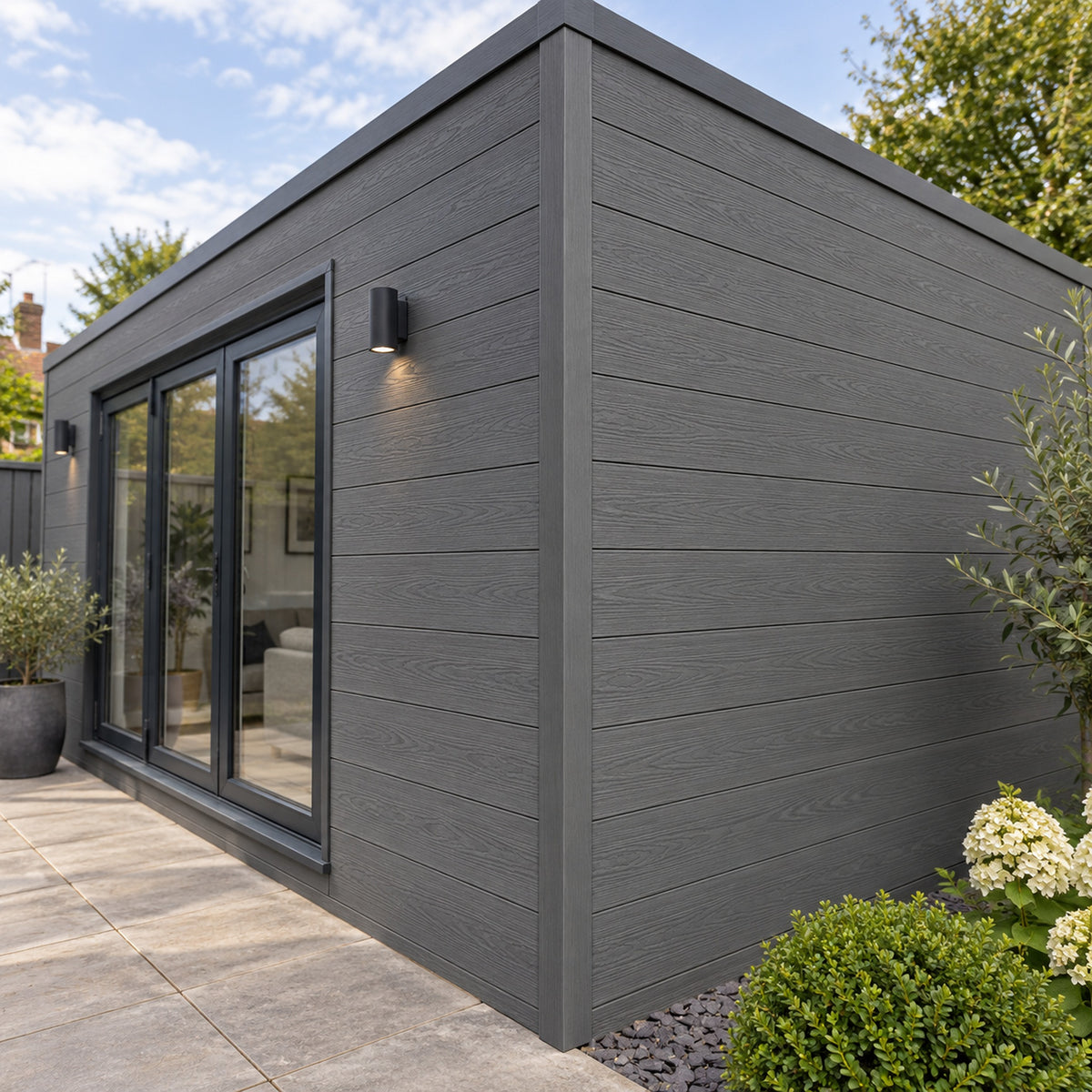 Graphite Grey Prestige 50 x 50mm angle trim — installed architectural visualisation