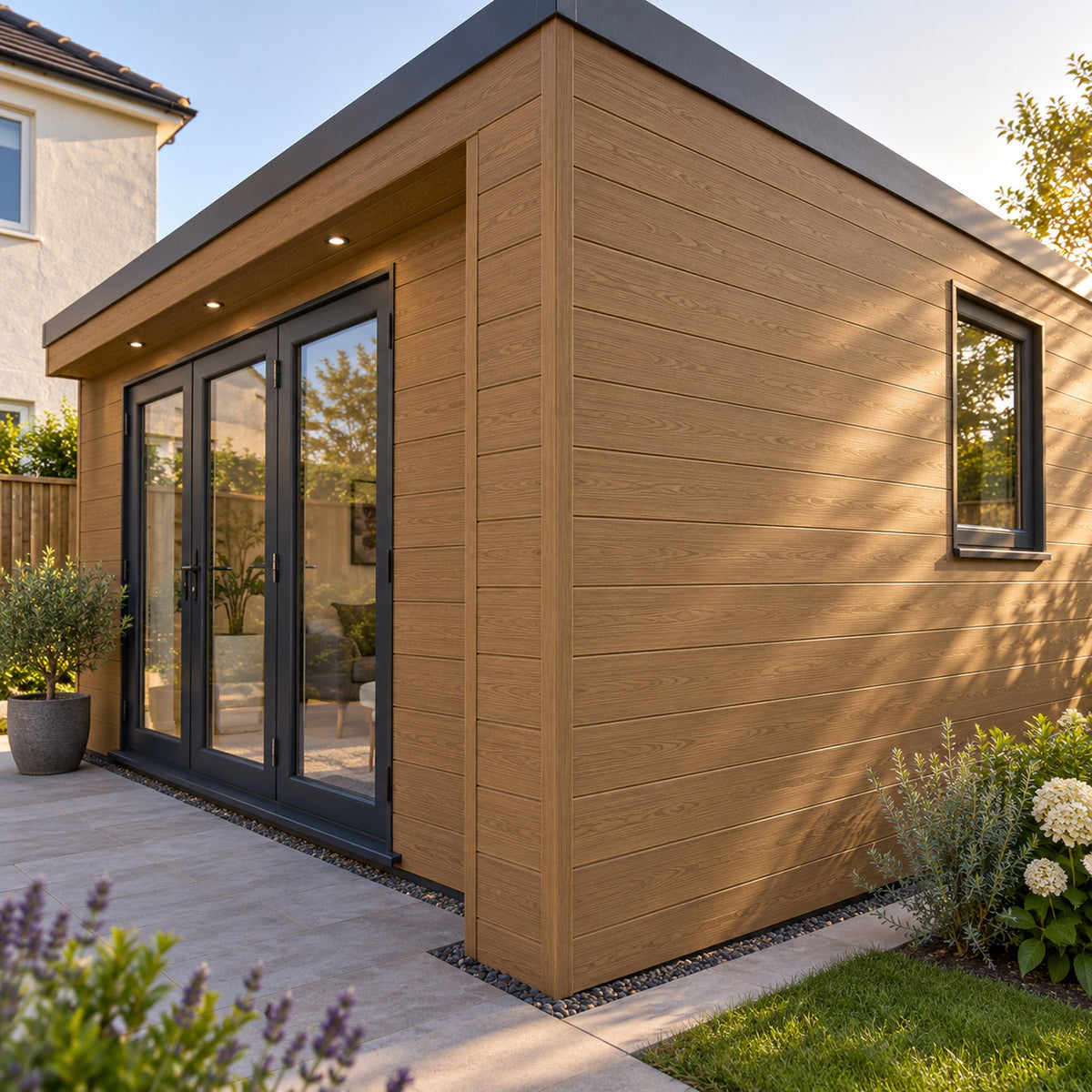 Teak Prestige 50 x 50mm angle trim — installed architectural visualisation