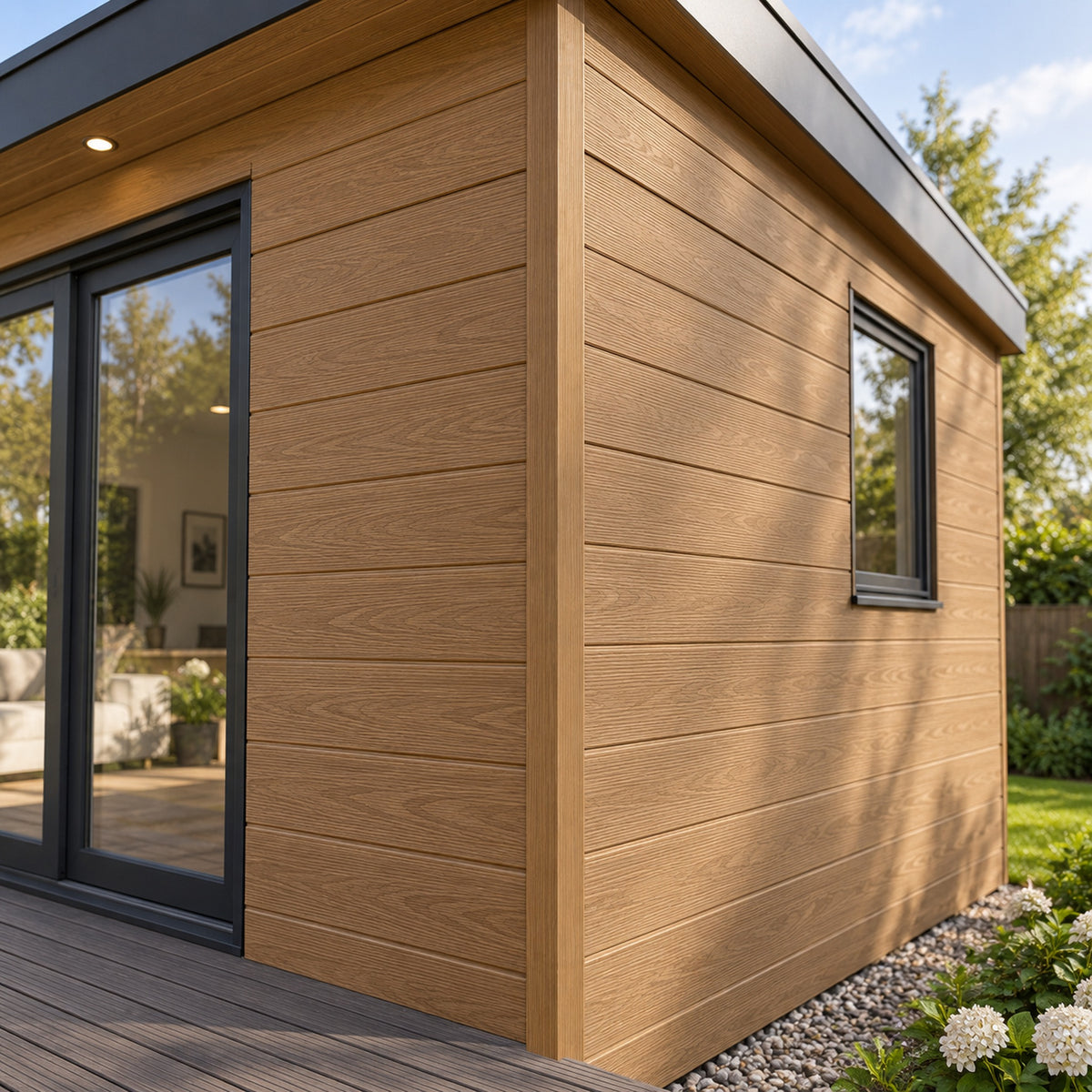 Teak Prestige 50 x 50mm angle trim — installed architectural visualisation