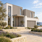 Driftwood Prestige slatted cladding — installed architectural visualisation