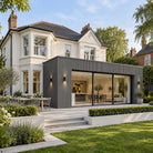 Graphite Grey Prestige slatted cladding — installed architectural visualisation