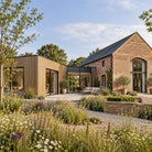 Natural Oak Prestige slatted cladding — installed architectural visualisation