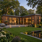 Teak Prestige slatted cladding — installed architectural visualisation