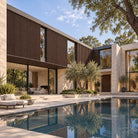 Walnut Prestige slatted cladding — installed architectural visualisation