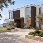 Walnut Prestige slatted cladding — installed architectural visualisation