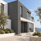Graphite Grey Prestige slatted EXTERNAL corner Female to Female — installed architectural visualisation
