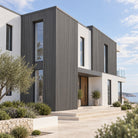 Graphite Grey Prestige slatted EXTERNAL corner Female to Female — installed architectural visualisation