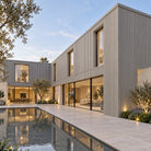 Driftwood Prestige slatted EXTERNAL corner Male to Female — installed architectural visualisation