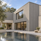 Driftwood Prestige slatted EXTERNAL corner Male to Female — installed architectural visualisation
