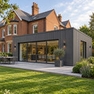 Graphite Grey Prestige slatted EXTERNAL corner Male to Female — installed architectural visualisation