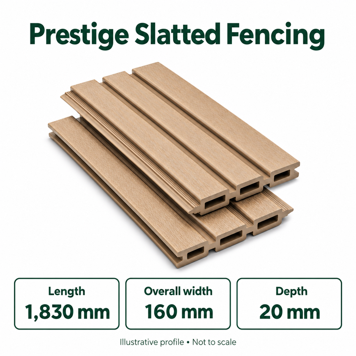 Prestige slatted fencing dimensions — all colours