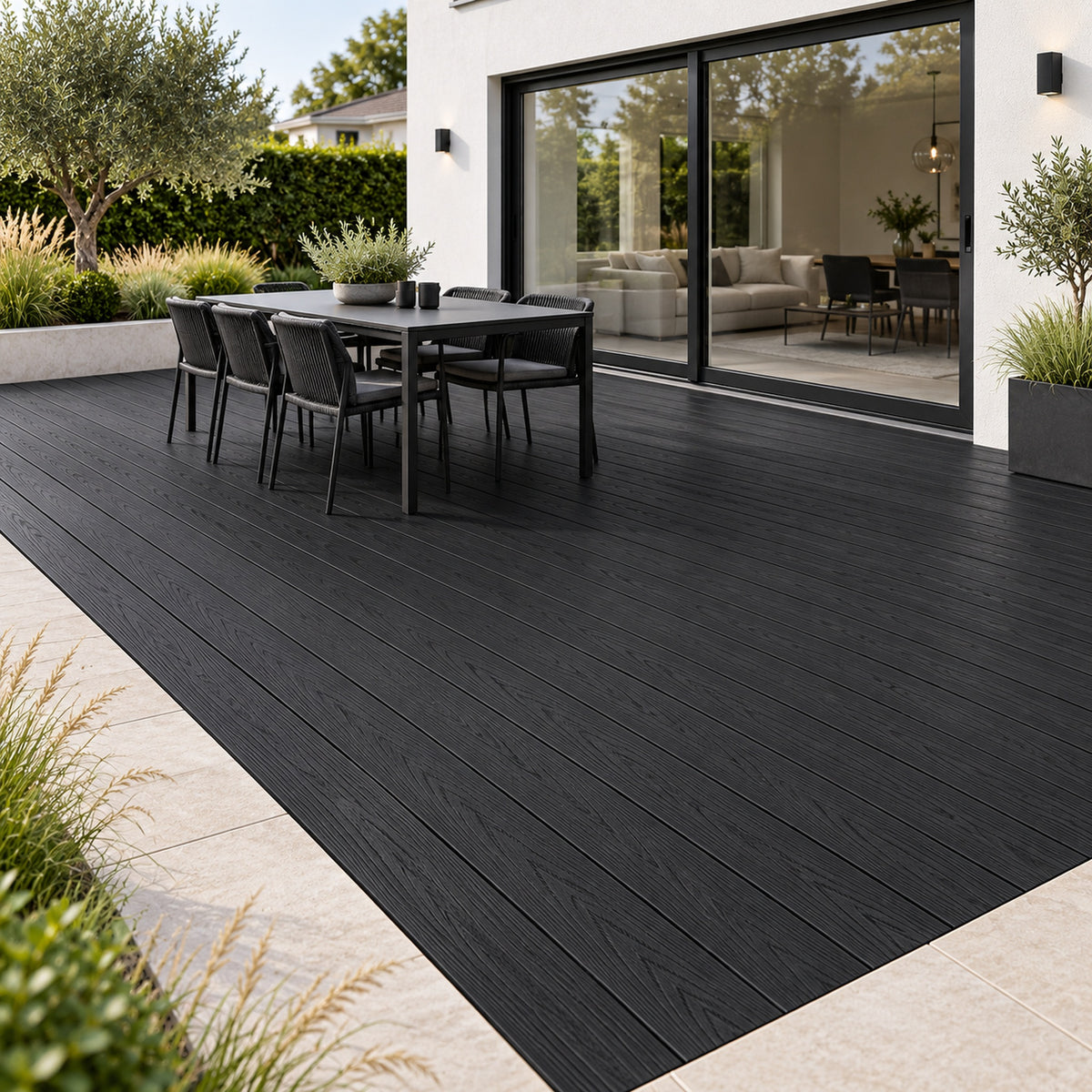 Charcoal Black Prestige composite decking installed terrace visualisation